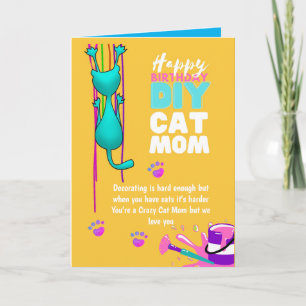 Carte Drôle de DIY Fête d'anniversaire de MAMAN CHAT - F