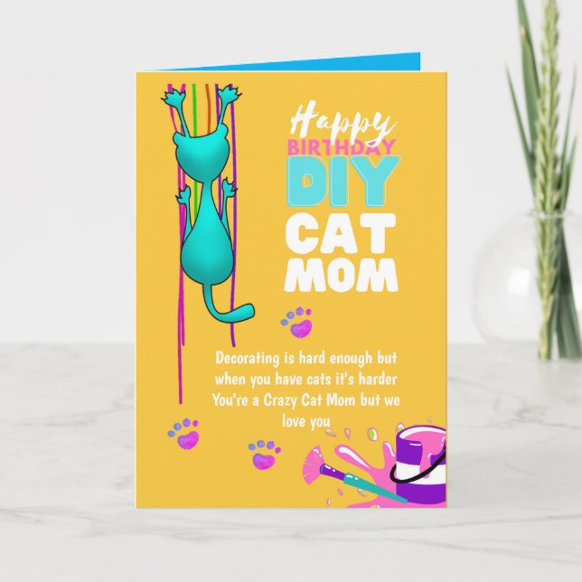 Carte Drôle de DIY FÊTE DE LA MAMAN CHAT - Femme folle d (Devant)