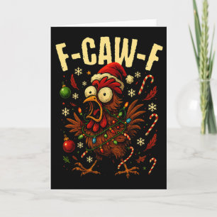 Carte Drôle de F-caw-f Noël Poulet Xmas Lumières Santa 