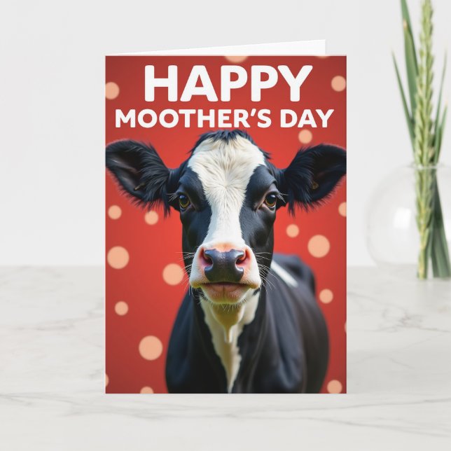 Carte drôle de fête des mères en vache (Devant)