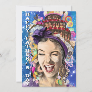Carte drôle de Fête des Pères avec femme enjouée