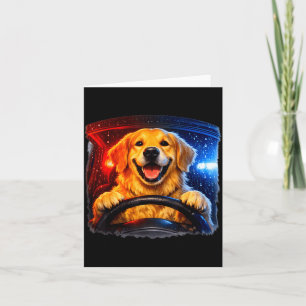 Carte Drôle de golden retriever conduisant humour de chi