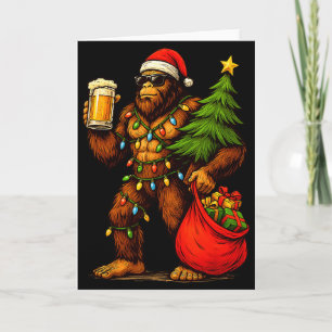 Carte Drôle de grand pied chapeau de Père Noël buvez sap