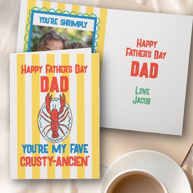 Carte Drole de homard Amalfi rayure jaune Fête des pères (Funny Father's Day Card with
Photo - order instant digital download or professional print)