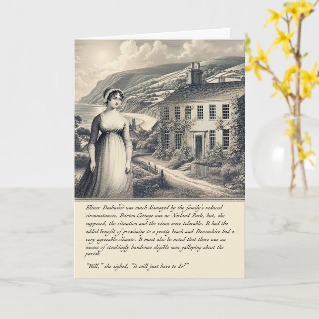 Carte drôle de Jane Austen sur la raison et la sen (Fleur jaune)