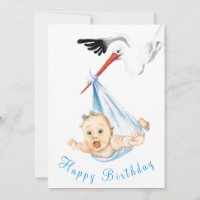 Carte drôle de joyeux anniversaire Stork portant b
