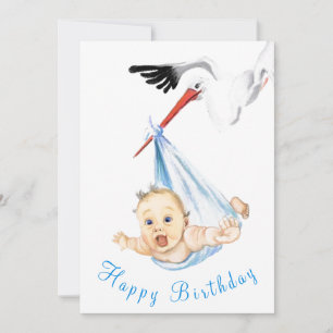Carte drôle de joyeux anniversaire Stork portant b