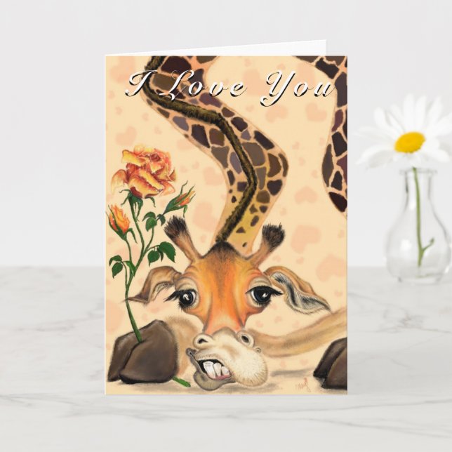 Carte drôle de la Saint-Valentin avec une girafe r (Petite plante)