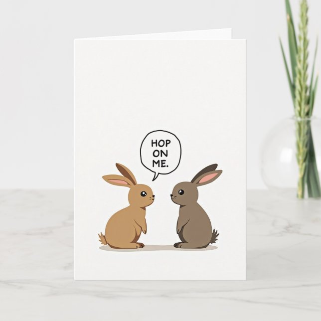 Carte drôle de lapin 'Hop On Me' (Devant)