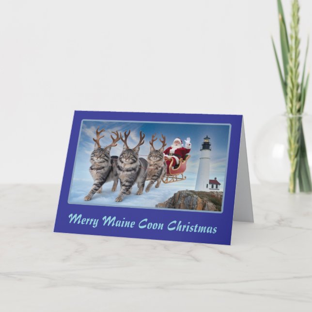 Carte Drôle de Maine Coon Renne Noël (Devant)