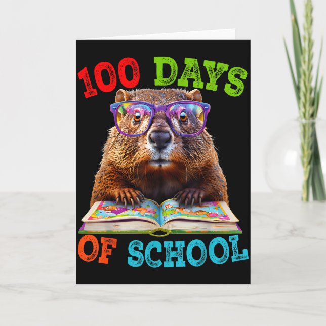 Carte Drôle de marmotte 100e jour d'école Enseignant Mar (Devant)