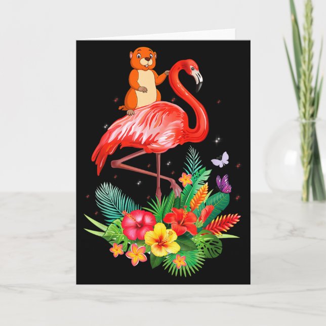 Carte Drôle de marmotte chevauchant des fleurs de flaman (Devant)