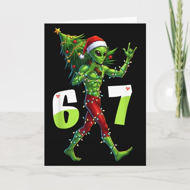Carte Drôle de Noël Alien Six Seven Mème 67 Chapeau de P (Devant)