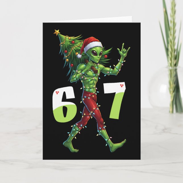 Carte Drôle de Noël Alien Six Seven Meme 67 Chapeau de P (Devant)