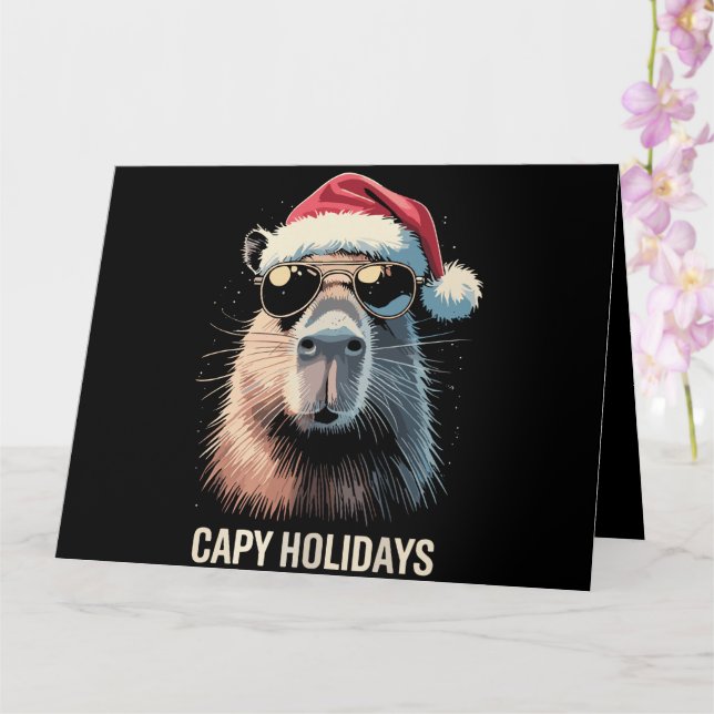 Carte Drôle de Noël Capy Vacances Xmas Capybara  (Orchidée)