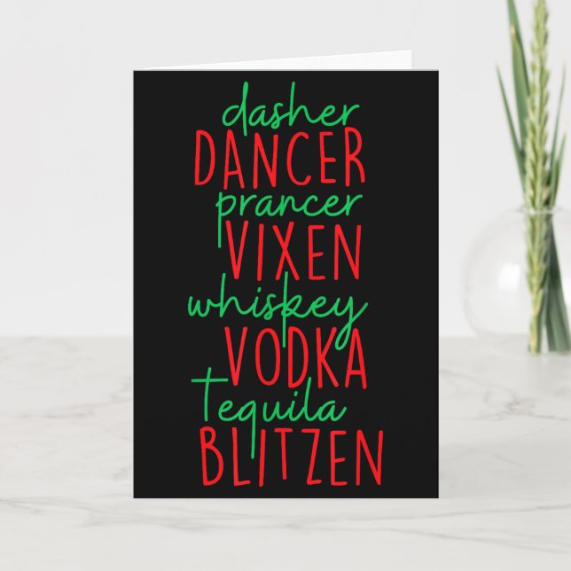 Carte Drôle de Noël Dasher Danseur Prancer Vixen Whiske (Devant)