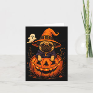 Carte Drôle de race de Pug Animal Halloween Citrouilles