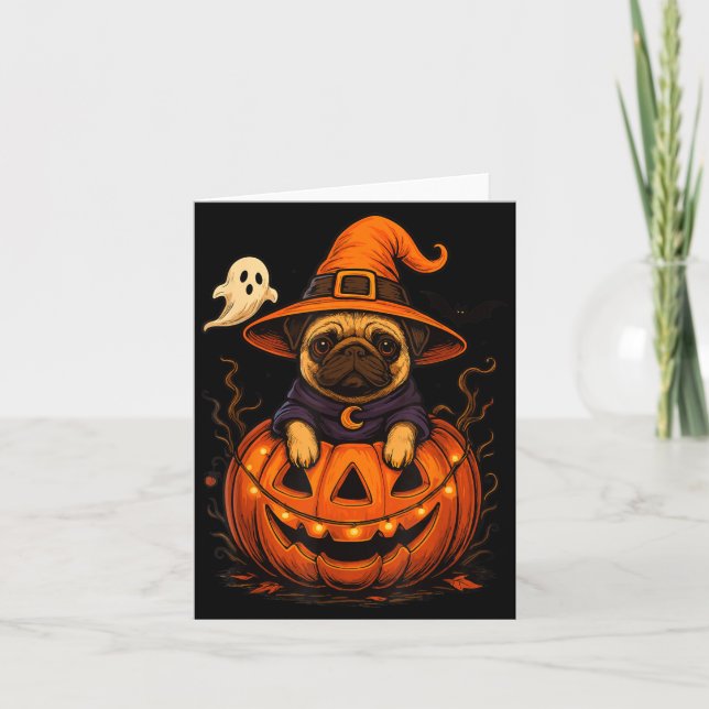 Carte Drôle de race de Pug Animal Halloween Citrouilles  (Devant)