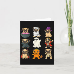 Carte Drôle de race de Pug Animal Halloween Citrouilles