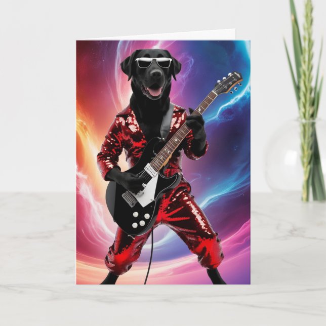 Carte drôle de Rock Star Labrador Noir (Devant)