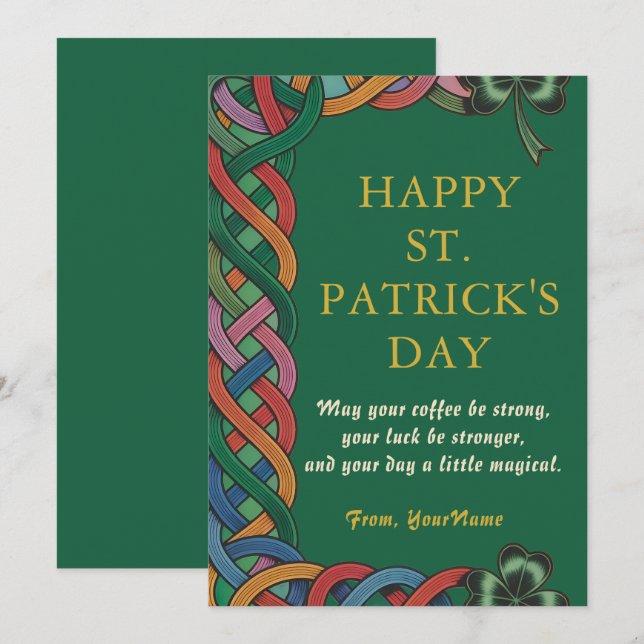 Carte drôle de Saint-Patrick avec café irlandais c (Devant / Derrière)