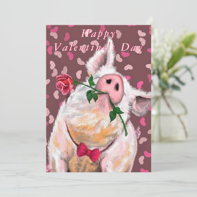 Carte drôle de Saint-Valentin avec un cochon heure (Debout devant)