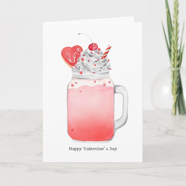 Carte drôle de Saint-Valentin Milkshake Rose Je T' (Devant)