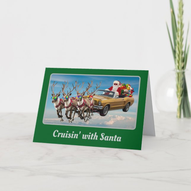 Carte Drôle de Santa dans une décapotable pour les Fêtes (Devant)