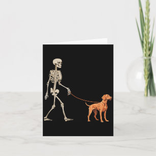 Carte Drôle de squelette de Vizsla Chien qui marche Hall