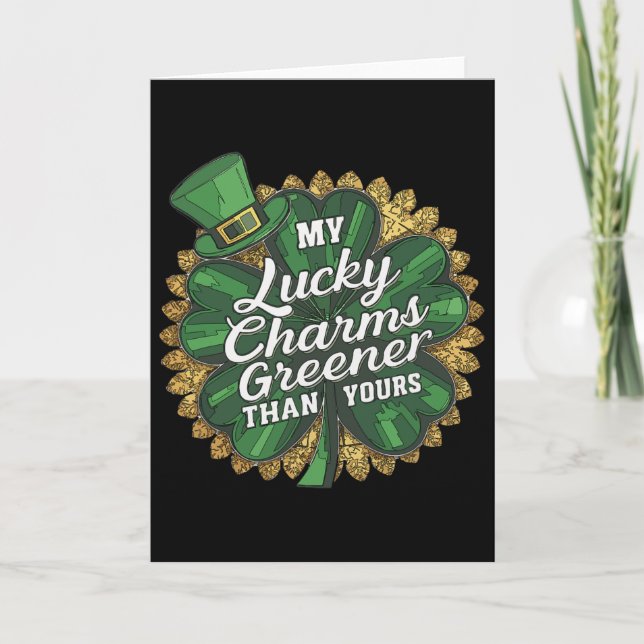 Carte Drôle de St Patrick Mon Charme Chanceux Plus Vert  (Devant)