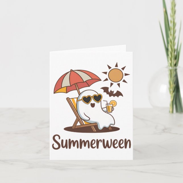 Carte Drôle de Summerween Mignon Fantôme d'Été Halloween (Devant)
