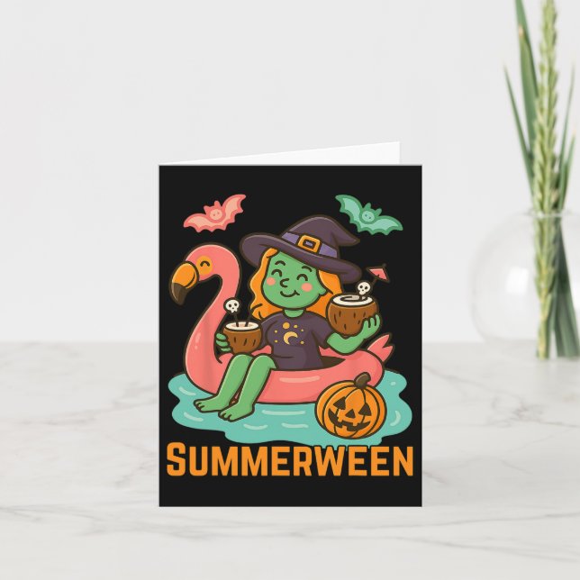 Carte Drôle de Summerween Mignonne Sorcière Flottant Dan (Devant)