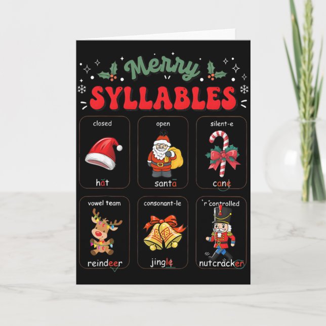 Carte Drôle de thé de lecture de syllabes de Noël de vac (Devant)