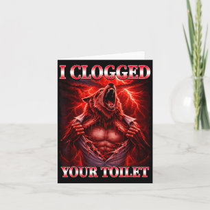 Carte Drôle de toilette bouchée alpha wolf meme brainrot