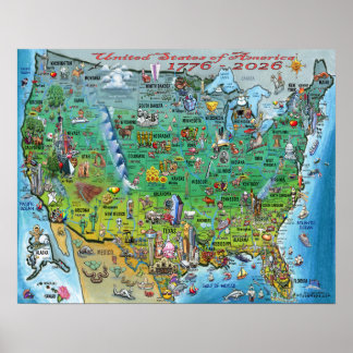Carte drôle des États-Unis d'Amérique Poster