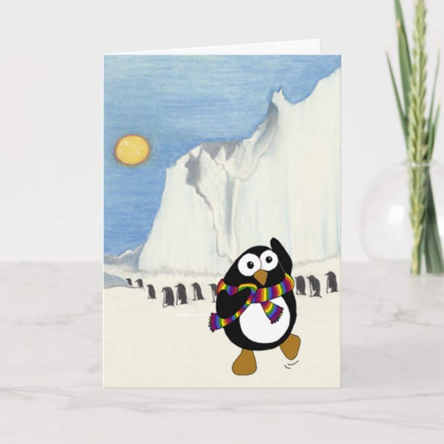 Carte Drôle dessin animé de pingouins dansant. (Devant)