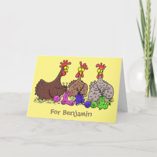 Carte Drôle dessin animé de poulets de tricot