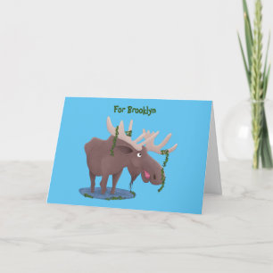 Carte Drôle dessin animé d'orignal heureux