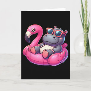 Carte Drôle d'été Hippopotame Rose Fête de Piscine Été H