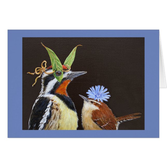 Carte drôle d'oiseau avec le sapsucker (Devant horizontal)