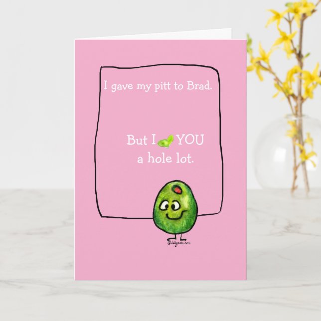 Carte drôle d'olive de la Saint-Valentin rose (Fleur jaune)
