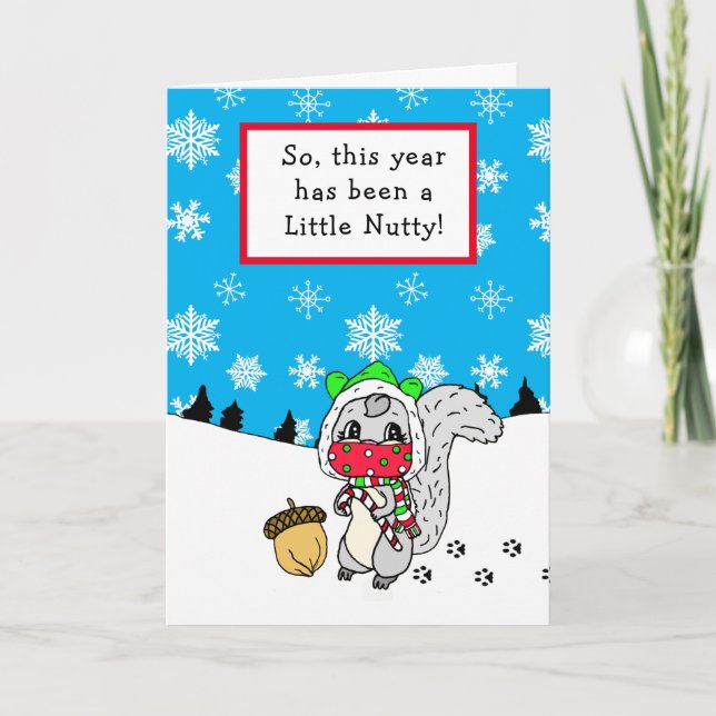Carte Drôle Écureuil Folles Année, Noël (Devant)