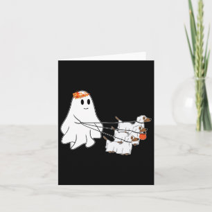 Carte Drôle Fantôme Marcher Avec Trois Chiens Halloween