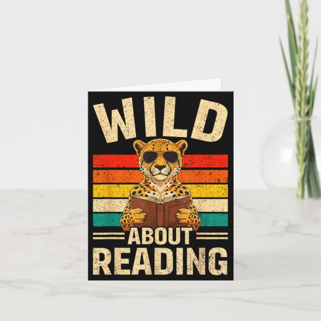 Carte Drôle fou de lire les garçons de livre de guépard  (Devant)