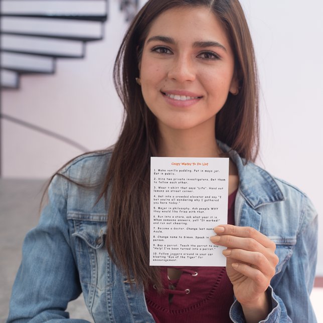 Carte Drôle fou farfelus Idées À Faire Liste Humour (Funny Crazy Wacky Pranks Ideas To Do List Humor Card)