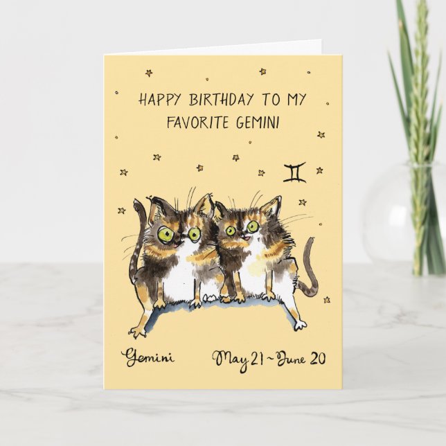 Carte drôle Gémeaux signe du zodiaque chat horosco (Devant)