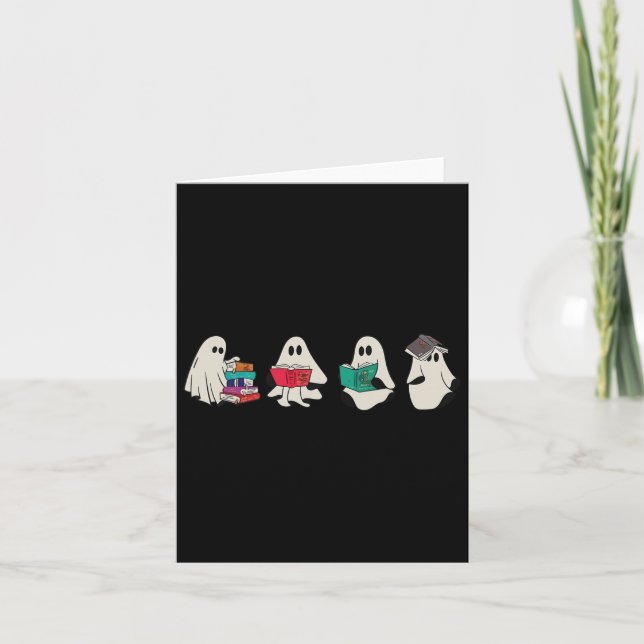 Carte Drôle Ghost Livres de lecture mignonne Halloween É (Devant)
