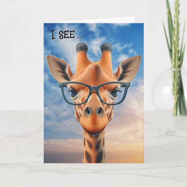 Carte Drôle Giraffe d'anniversaire portant des lunettes  (Devant)