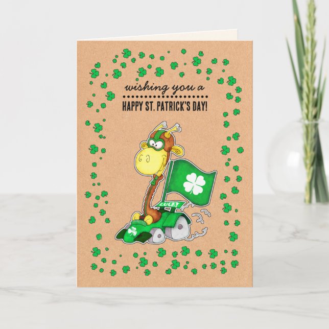 Carte Drôle Giraffe Kraft Papier St. Patrick's Day Custo (Devant)