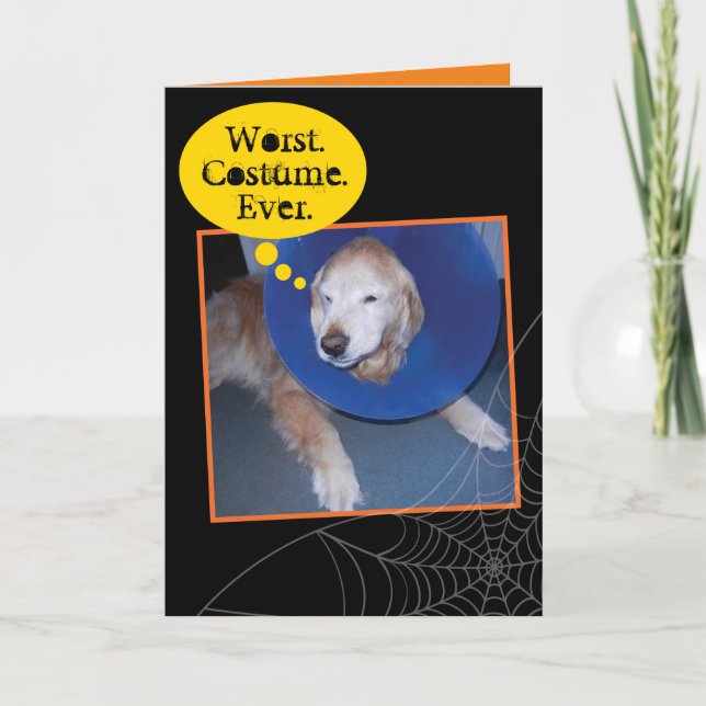 Carte Drôle Golden Retriever Halloween Cone de honte (Devant)